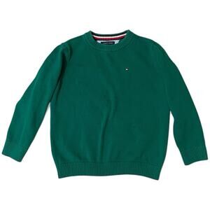 Tommy Hilfiger Sweater Boys Size Large Green Cotton Crewneck Preppy Holiday Flaw